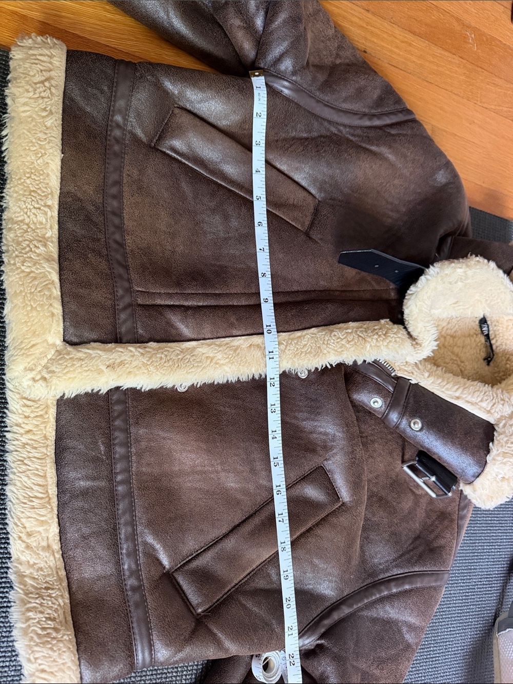 ZARA Sherpa-Lined Brown Leather Aviator Bomber Jacket - Picture 5 of 5